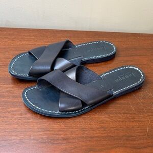 Lanapo Cinqe Terre Crisscross Leather Slide Sandals - Navy - Size 39